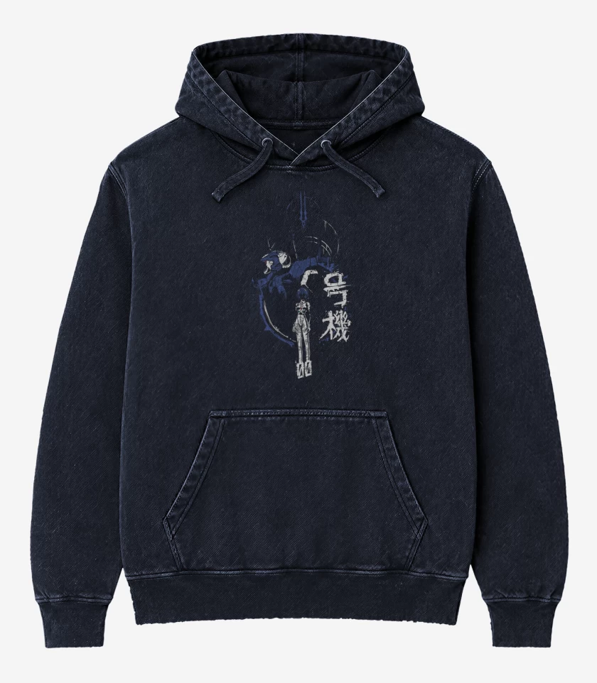 Poleron Canguro Acid Wash Azul Marino de Eva Rei Ayanami