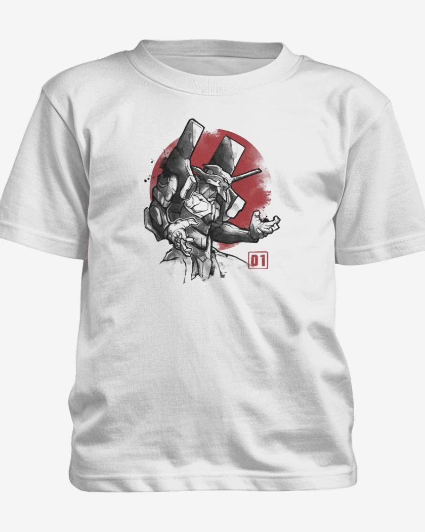 Polera de niño Blanco de Evangelion blanco y negro