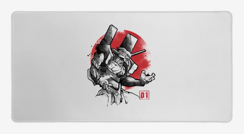 Mouse pad Gamer Blanco de Evangelion blanco y negro