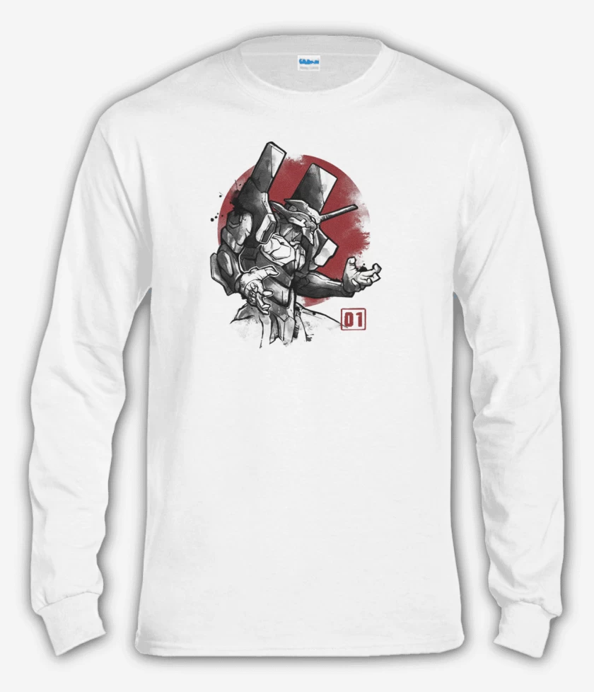 Polera manga larga Blanco de Evangelion blanco y negro