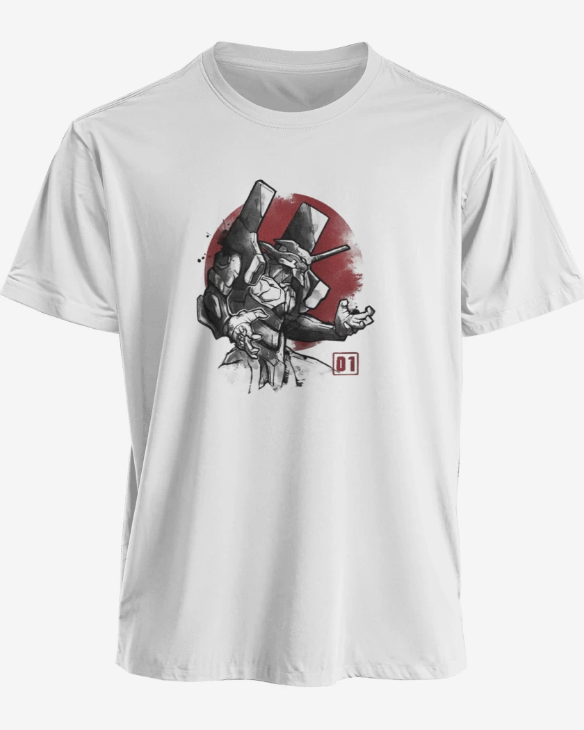 Polera Evangelion blanco y negro