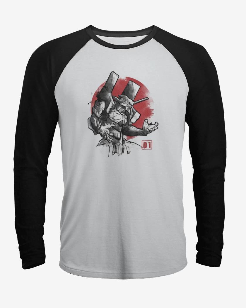 Polera Raglan Evangelion blanco y negro