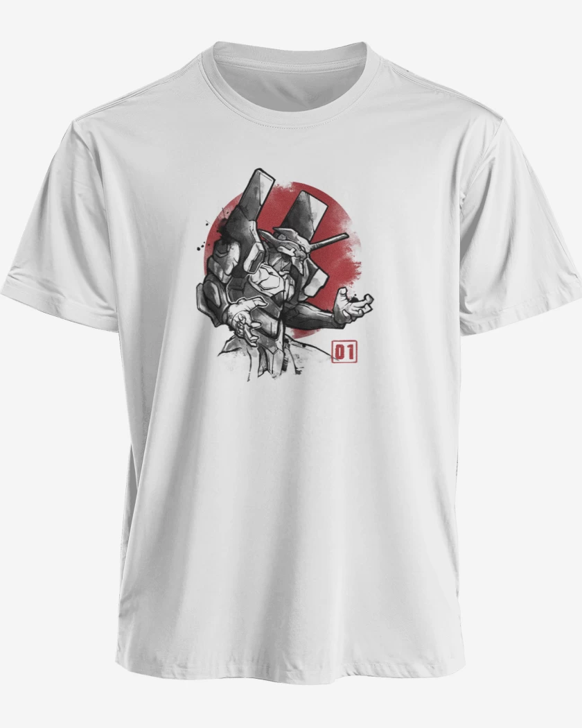 Polera premium Blanco de Evangelion blanco y negro