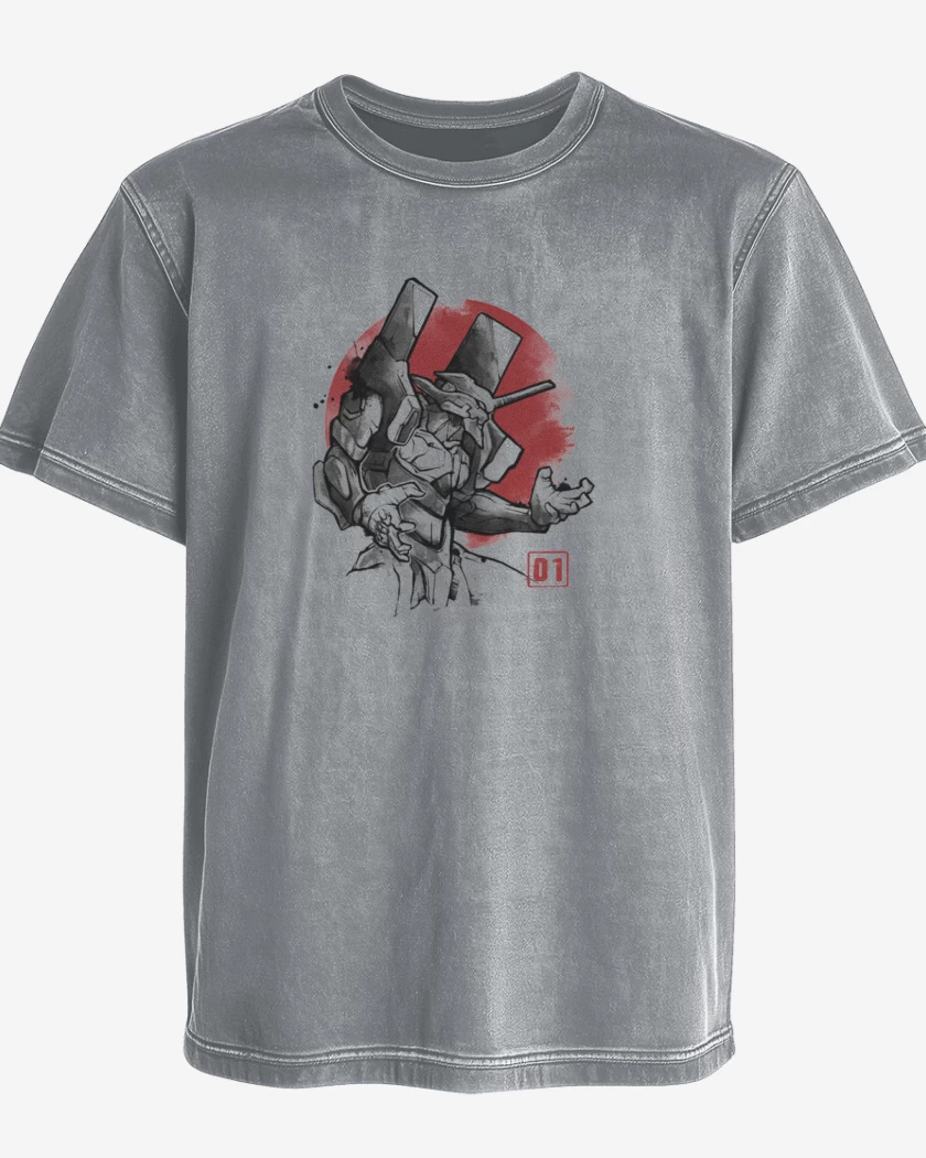 Polera desgastada Evangelion blanco y negro