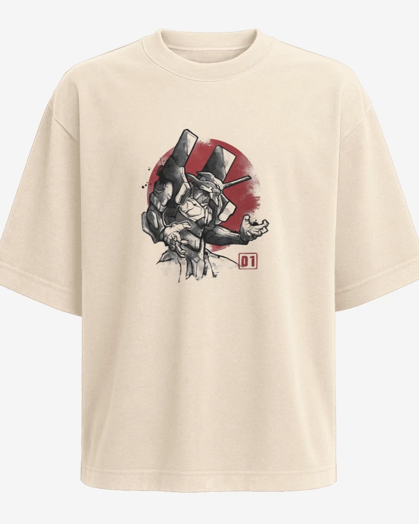 Polera Oversize Evangelion blanco y negro