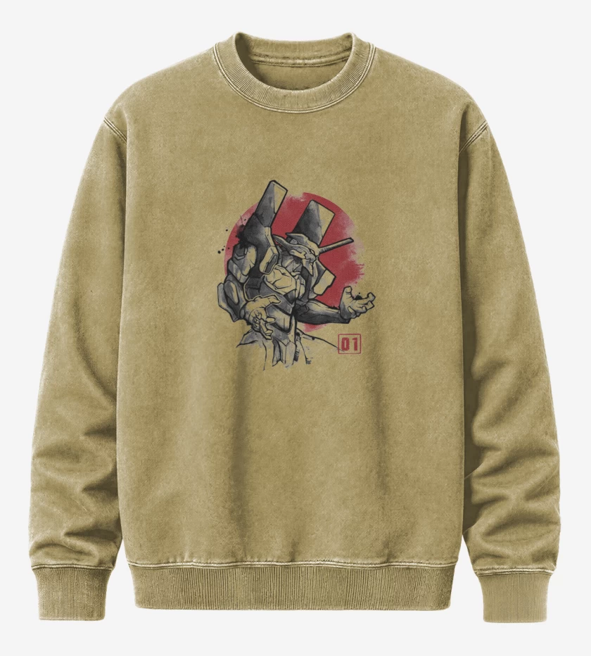 Poleron Polo Acid Wash Beige de Evangelion blanco y negro