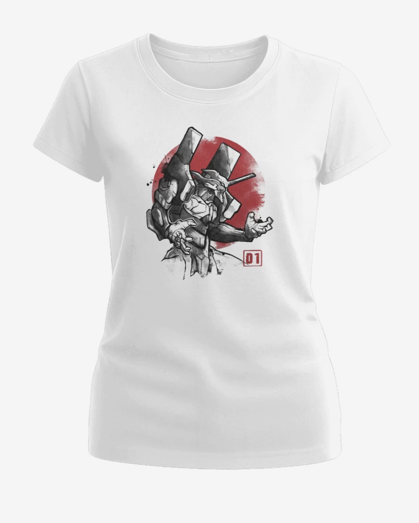 Polera de Mujer Blanco de Evangelion blanco y negro