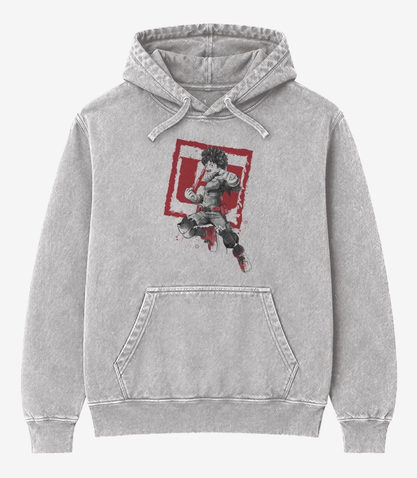 Poleron Canguro Acid Wash My Hero Academia blanco y negro