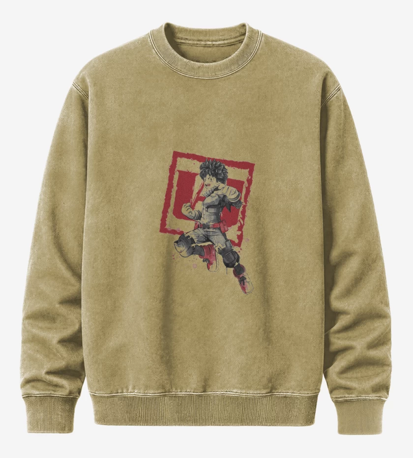 Poleron Polo Acid Wash My Hero Academia blanco y negro