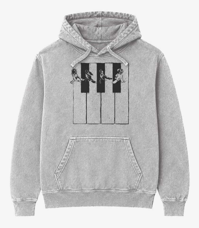 Poleron Canguro Acid Wash Gris Melange de Beatles Teclas