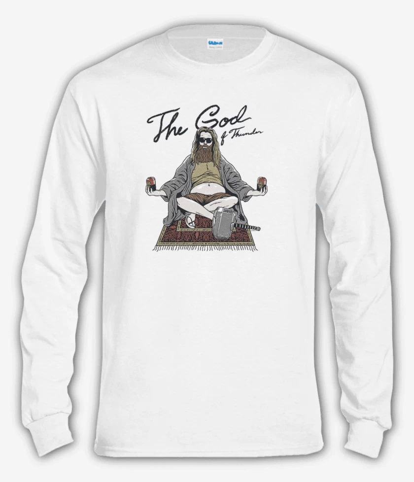 Polera manga larga Blanco de the god of thunder and beer