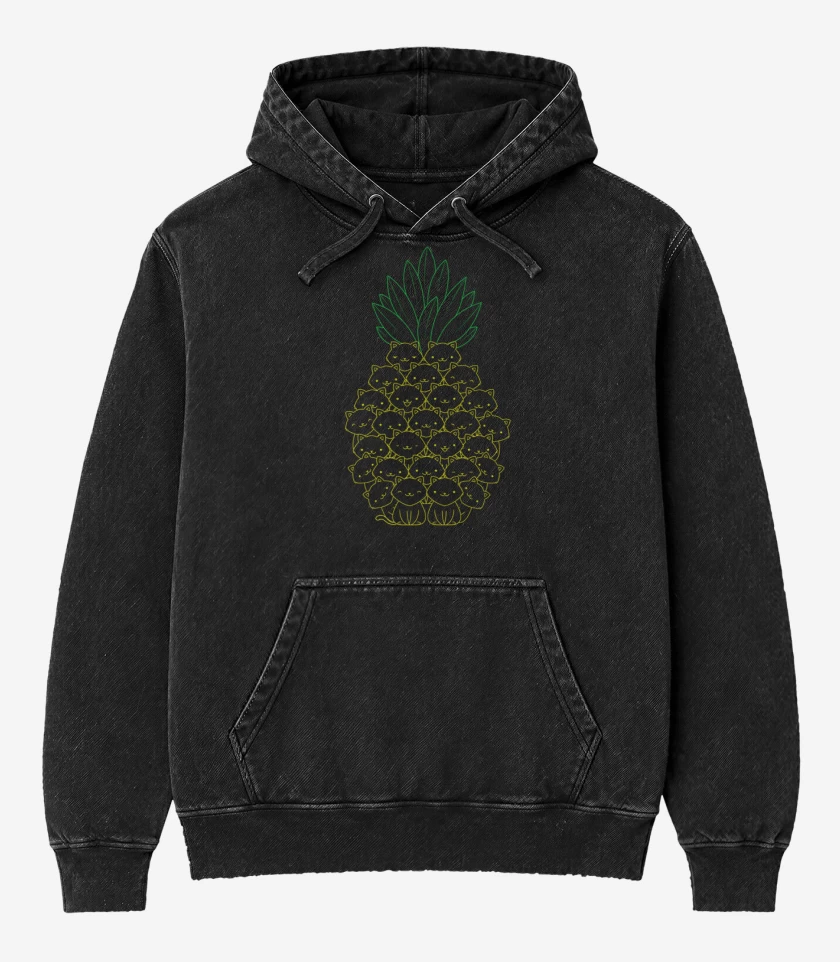 Poleron Canguro Acid Wash Negro de pinneaple cat