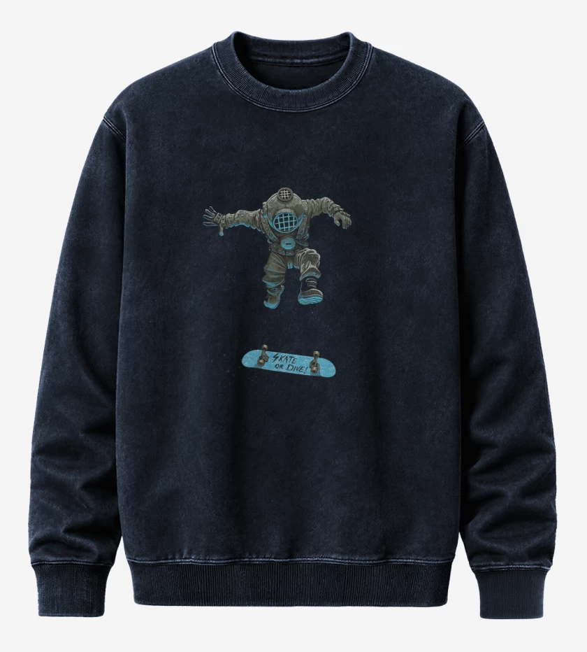 Poleron Polo Acid Wash Azul Marino de Buzo skater 