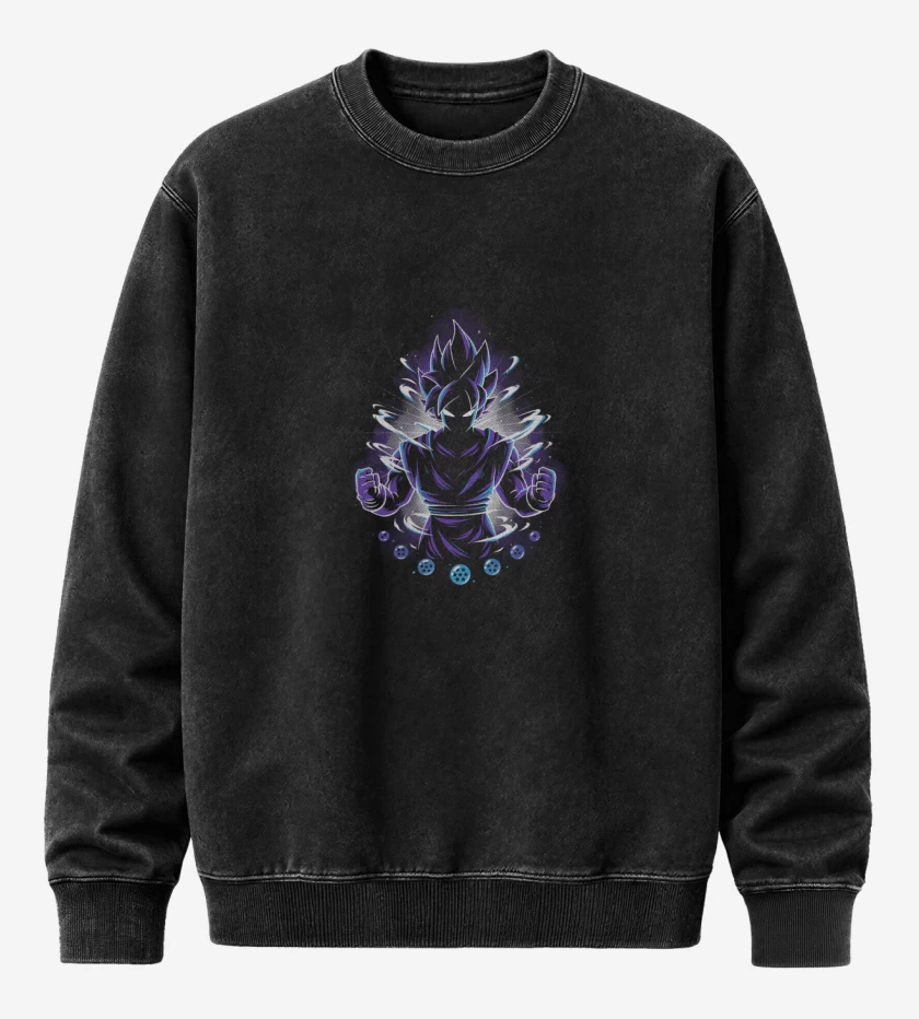 Poleron Polo Acid Wash Negro de Nivel dios goku