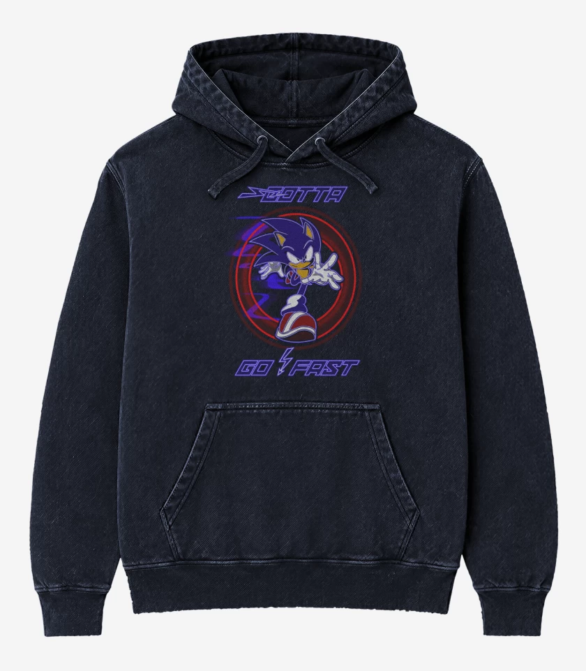 Poleron Canguro Acid Wash Azul Marino de Sonic go fast