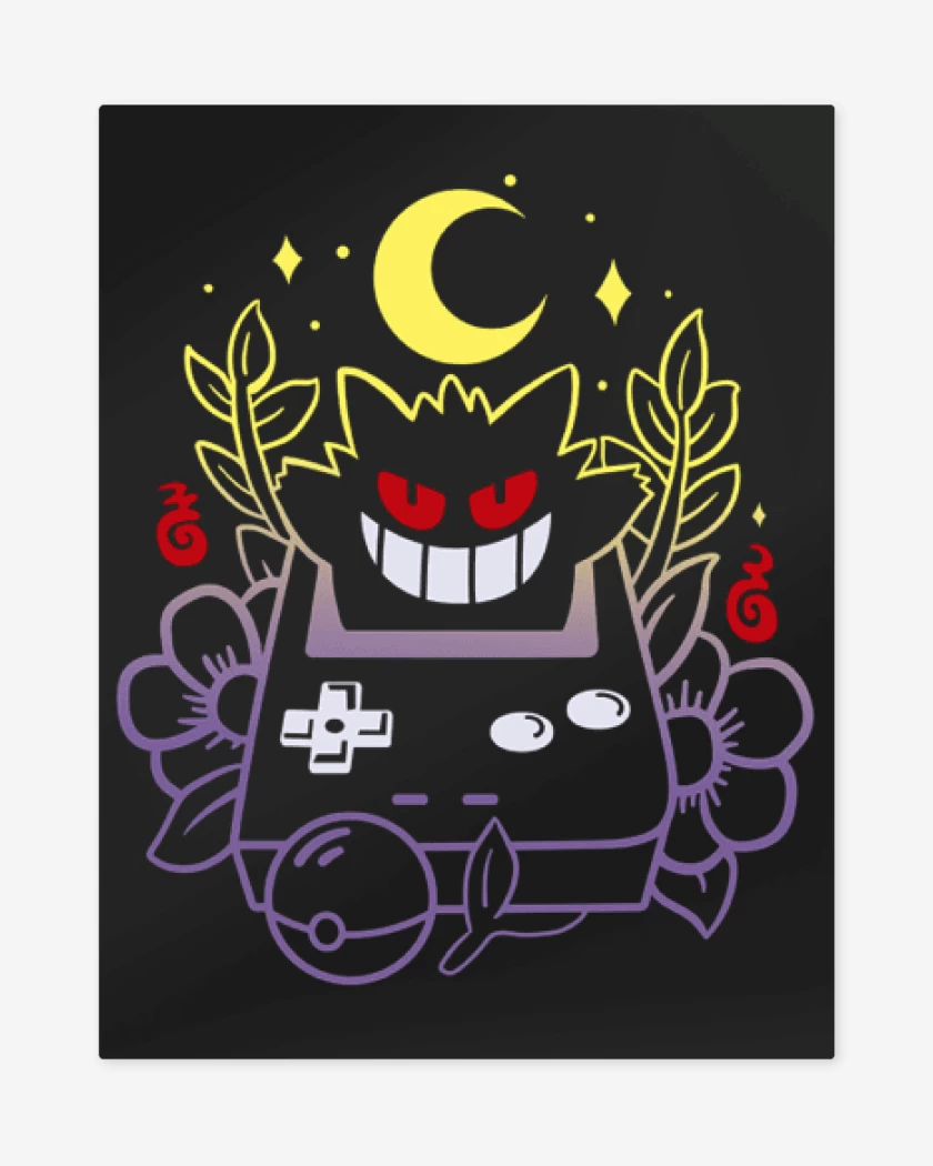 Print metalico Negro de Game boy gengar 