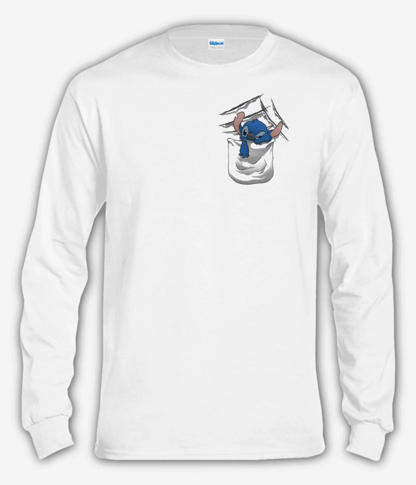 Polera manga larga Blanco de Stitch Bolsillo 