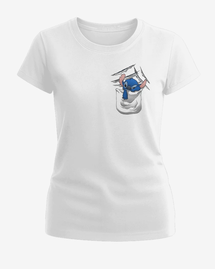 Polera de Mujer Blanco de Stitch Bolsillo 