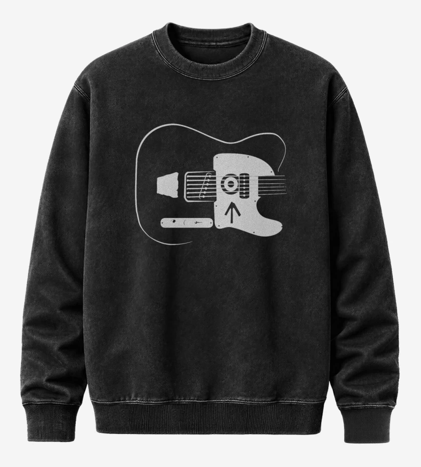 Poleron Polo Acid Wash Negro de Guitar Grunge 