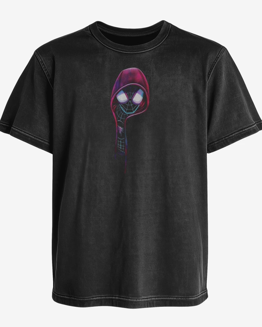 Polera desgastada Negro de Spider Capucha 