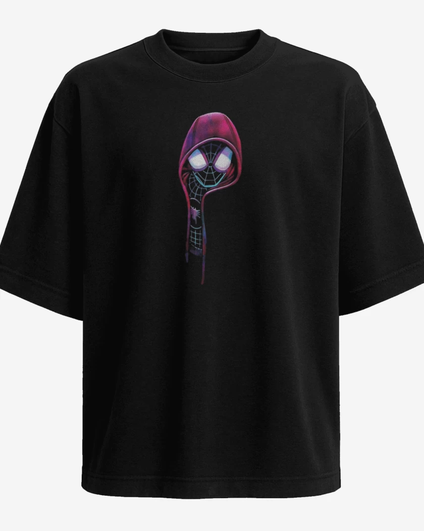 Polera Oversize Negro de Spider Capucha 