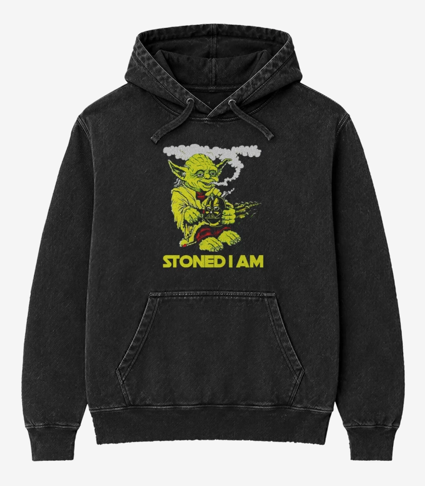 Poleron Canguro Acid Wash Negro de Stoned i am