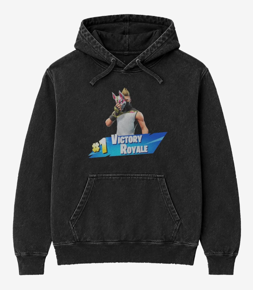 Poleron Canguro Acid Wash Negro de Victory royale