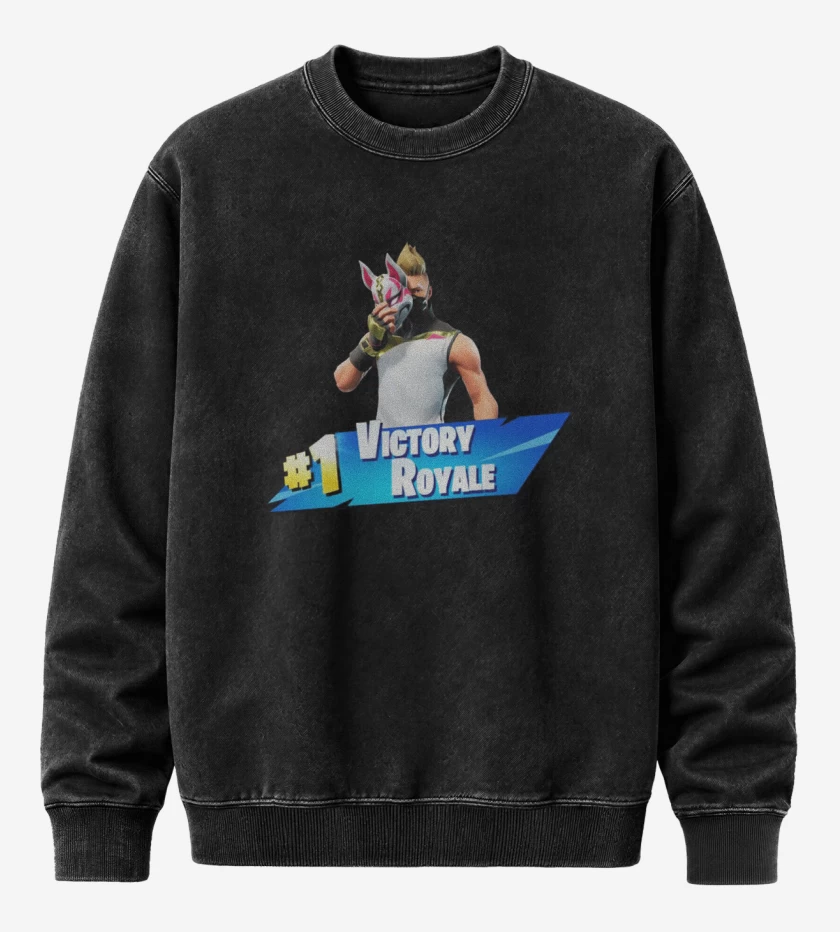 Poleron Polo Acid Wash Negro de Victory royale