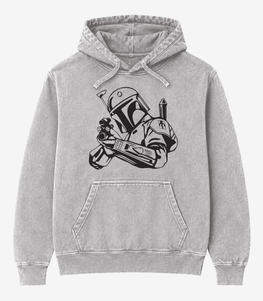 Poleron Canguro Acid Wash Gris Melange de Boba Fett