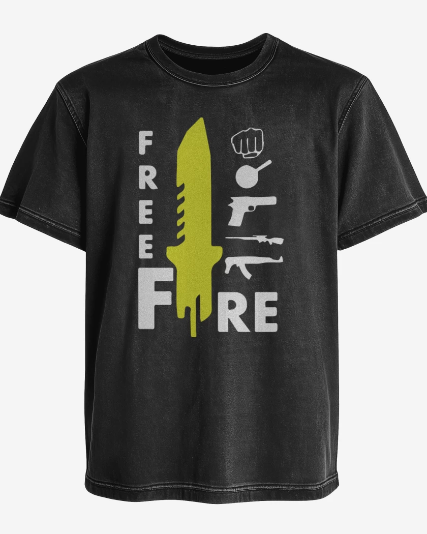 Polera desgastada Negro de Free fire 4