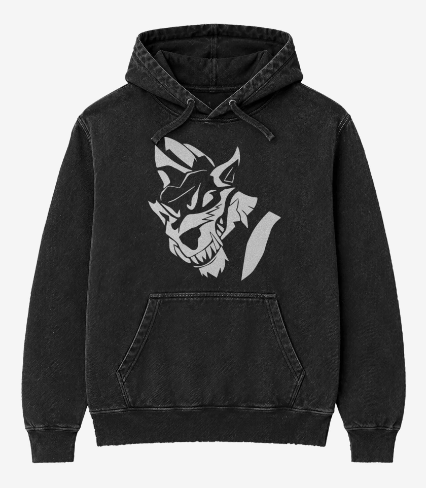 Poleron Canguro Acid Wash Negro de Lobo fornite