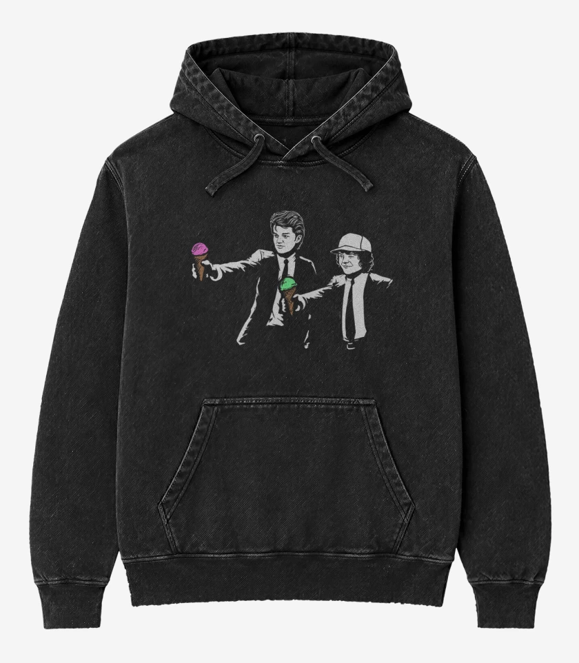Poleron Canguro Acid Wash Negro de Stranger things 5