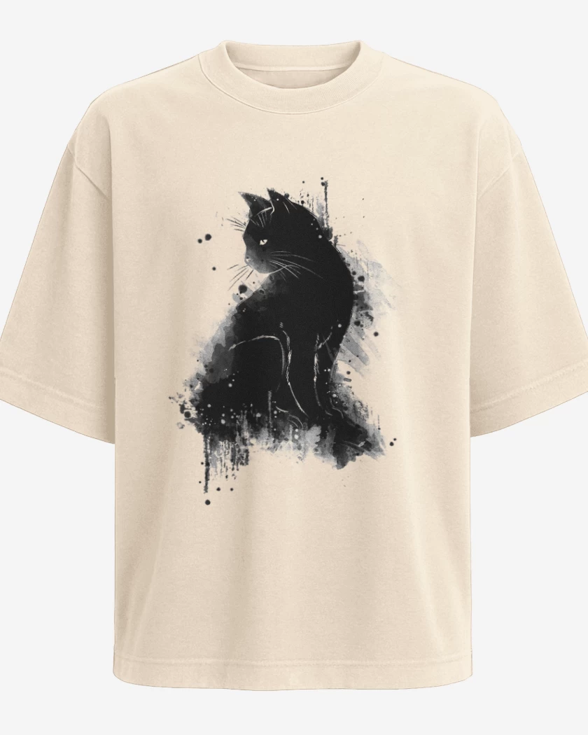 Polera Oversize Cat water colors