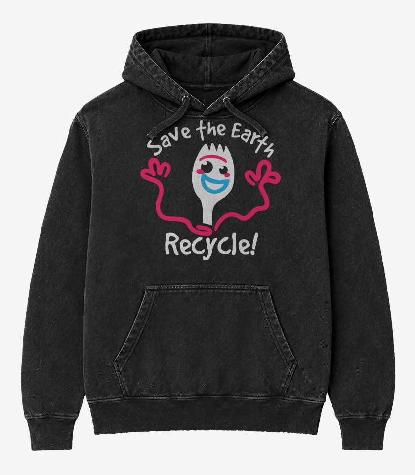 Poleron Canguro Acid Wash Negro de Recycle