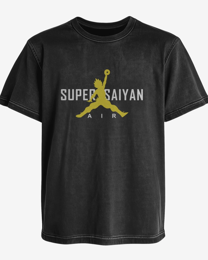 Polera desgastada Negro de Super Saiyan Air