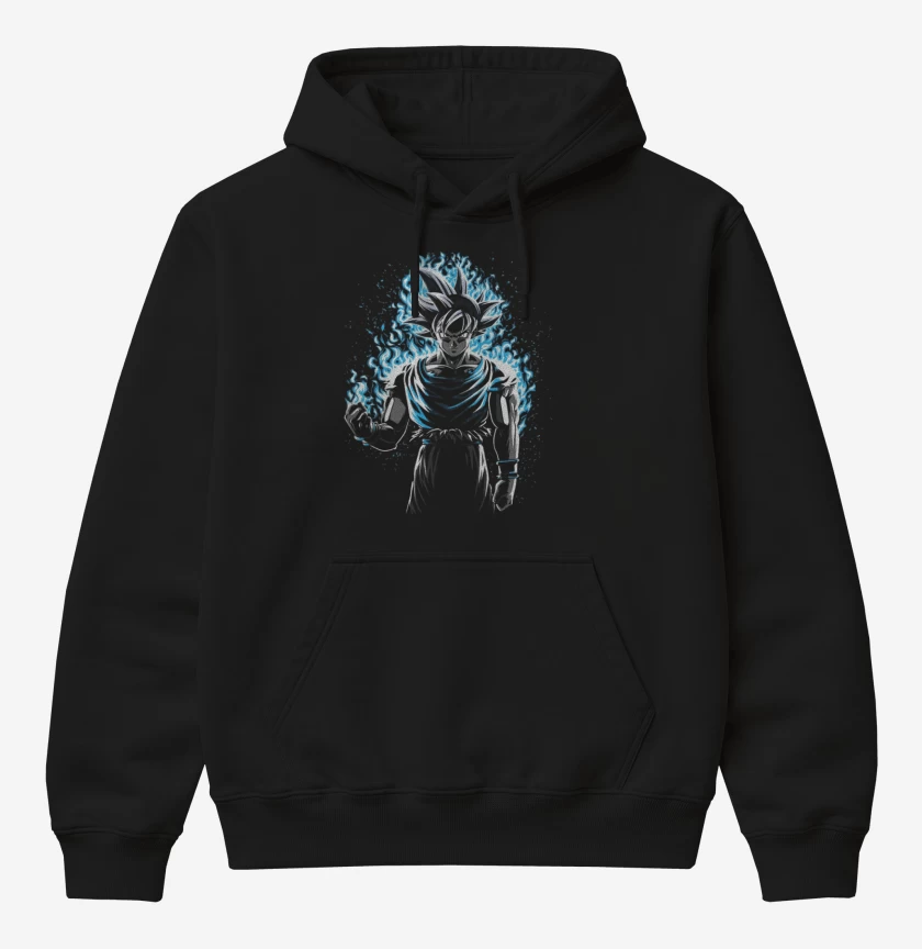 Poleron Canguro básico Negro de Goku ultra instinto