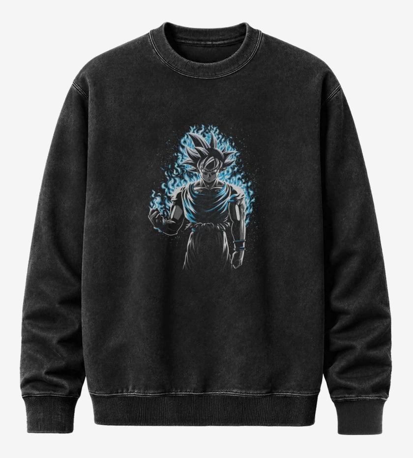 Poleron Polo Acid Wash Negro de Goku ultra instinto