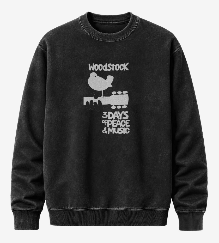 Poleron Polo Acid Wash Negro de Woodstock 1