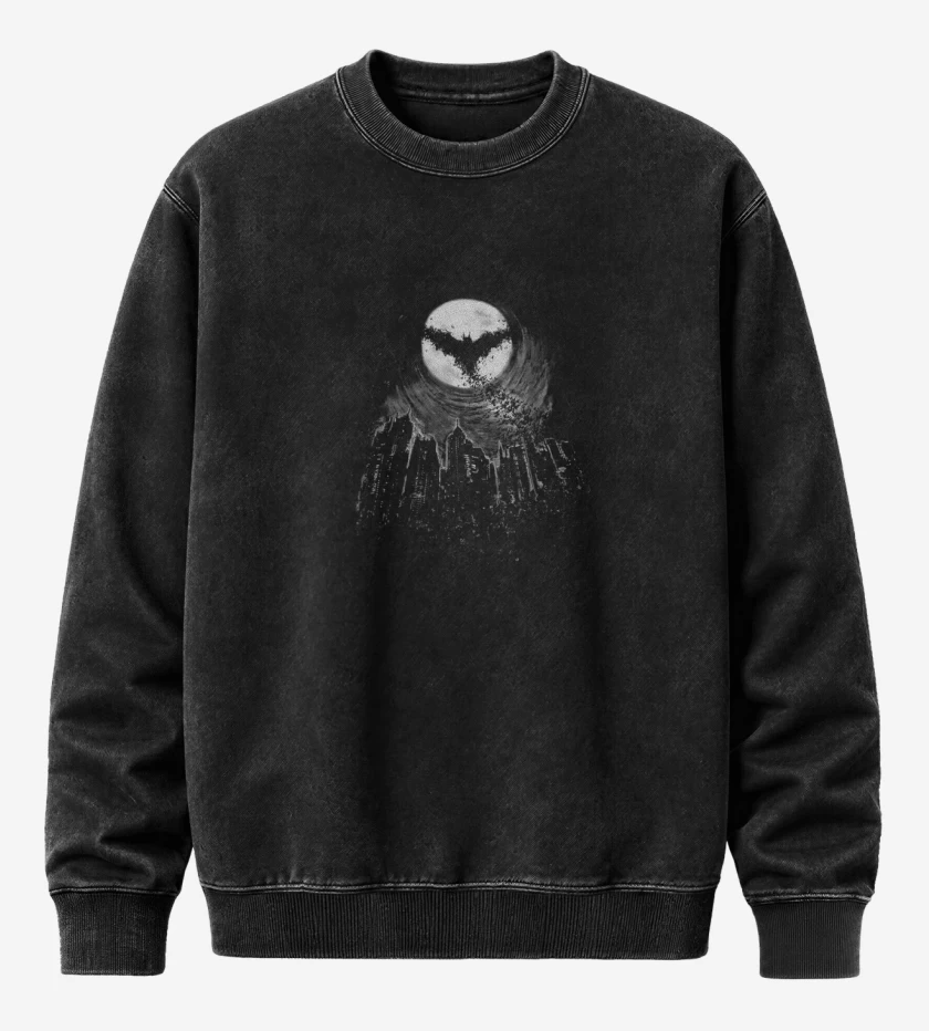 Poleron Polo Acid Wash Negro de Batman dark nigth