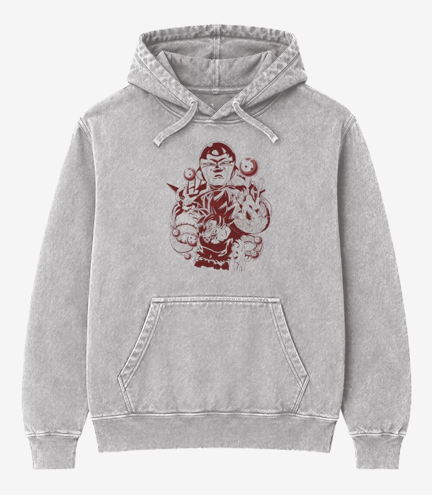 Poleron Canguro Acid Wash Gris Melange de Dragon ball z 6