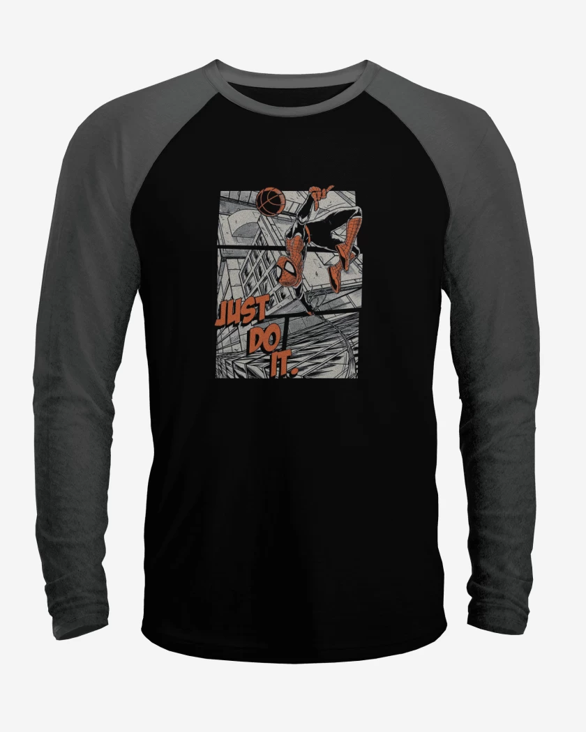 Polera Raglan Negro / Negro Heather de Just do it spiderman