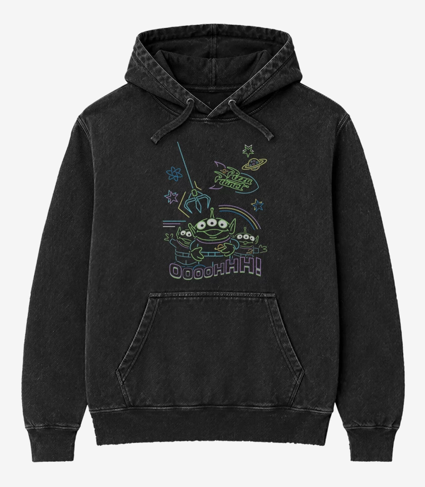 Poleron Canguro Acid Wash Negro de Marcianitos