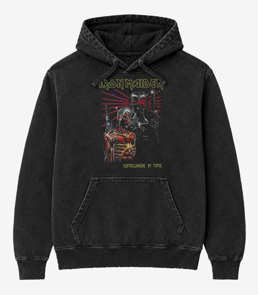 Poleron Canguro Acid Wash Negro de Somewhere in time