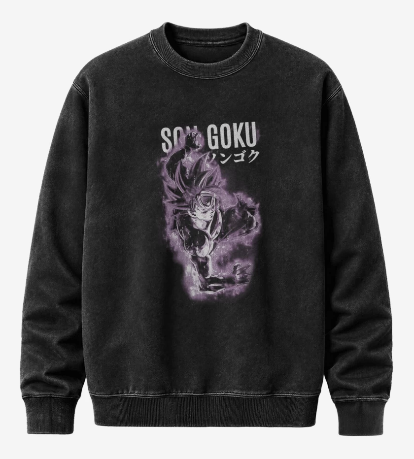 Poleron Polo Acid Wash Negro de Son goku miggate