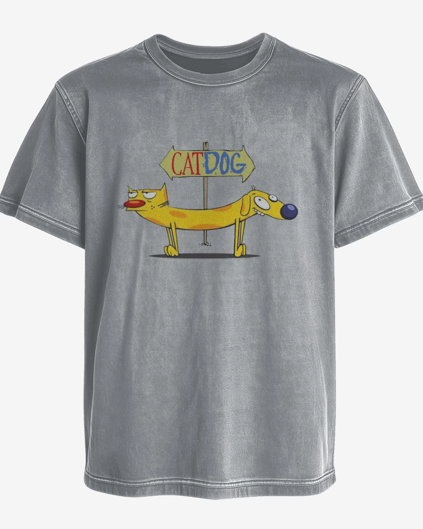 Polera desgastada Gris Melange de CatDog