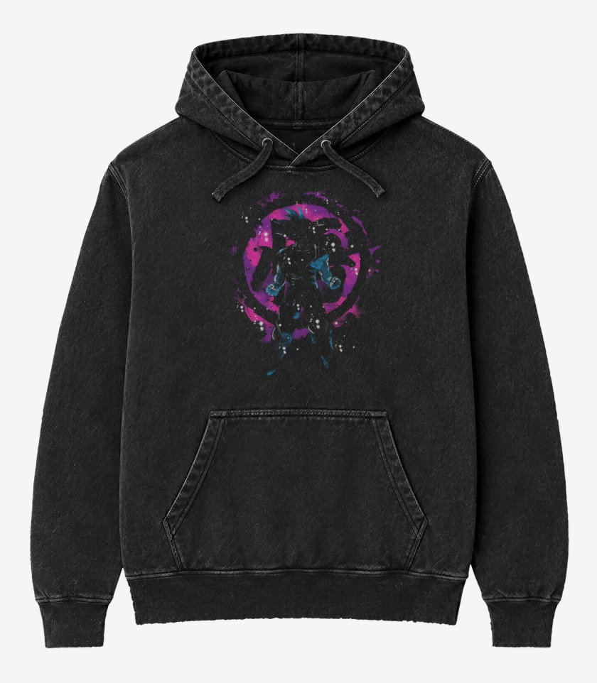 Poleron Canguro Acid Wash Negro de Hola soy goku