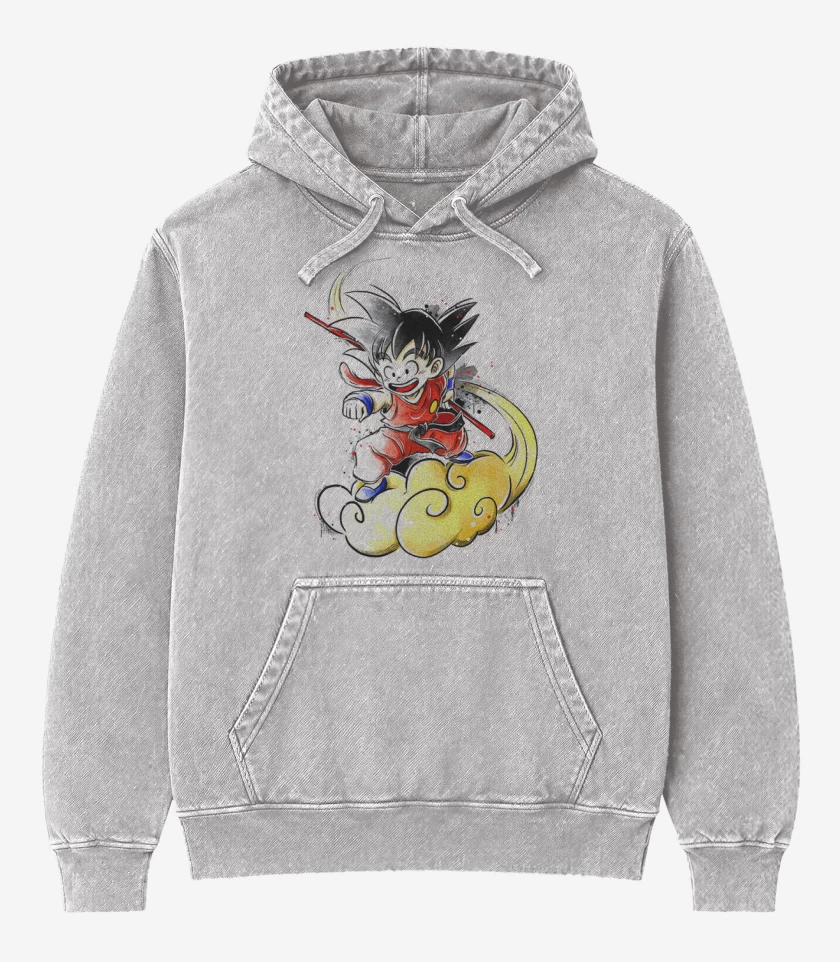 Poleron Canguro Acid Wash Gris Melange de Goku jr