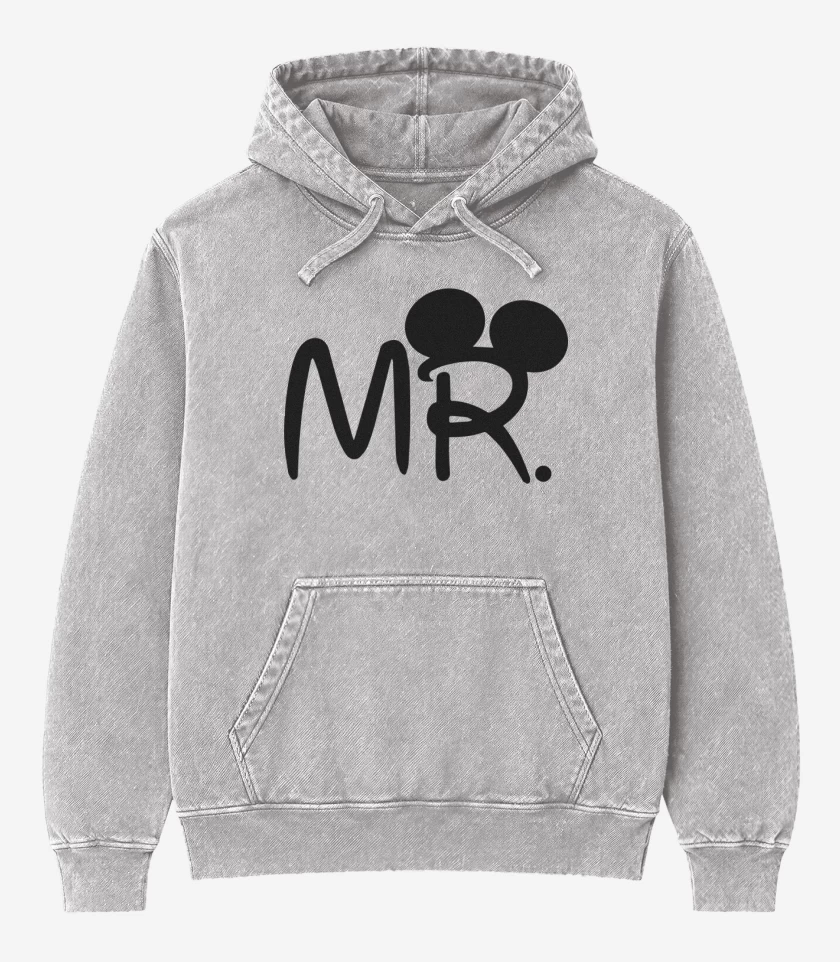 Poleron Canguro Acid Wash Gris Melange de Mickey Mr.
