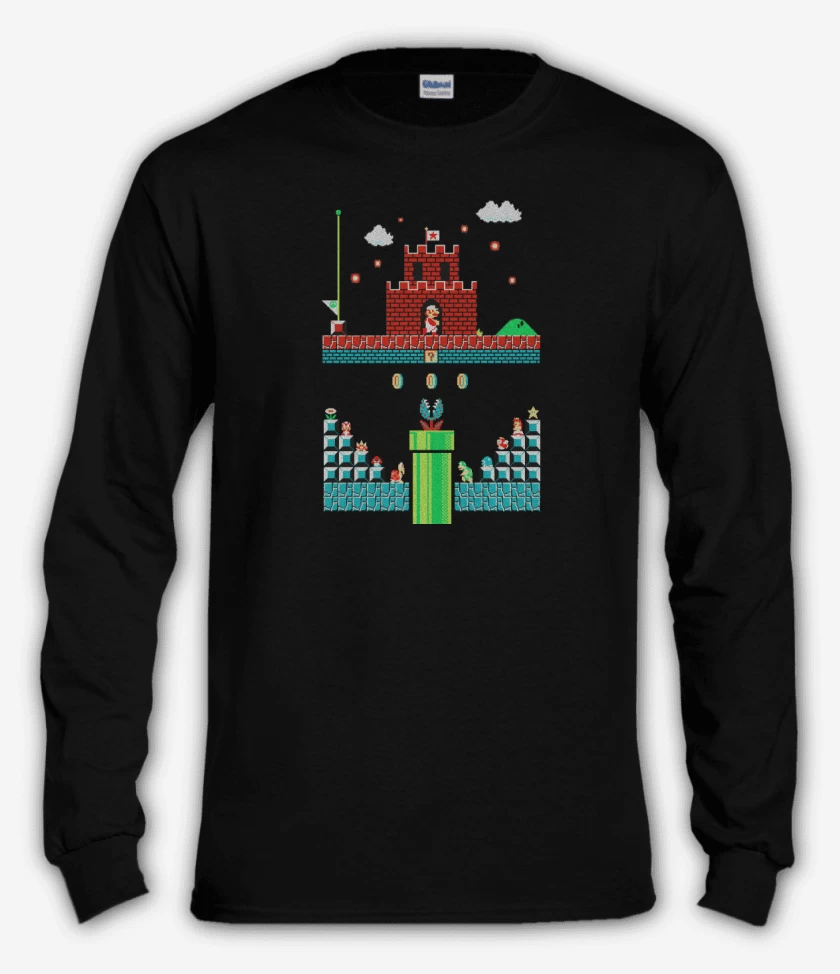 Polera manga larga Negro de Super bigote numero uno