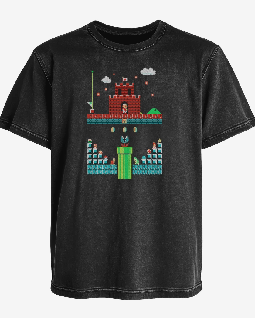 Polera desgastada Negro de Super bigote numero uno